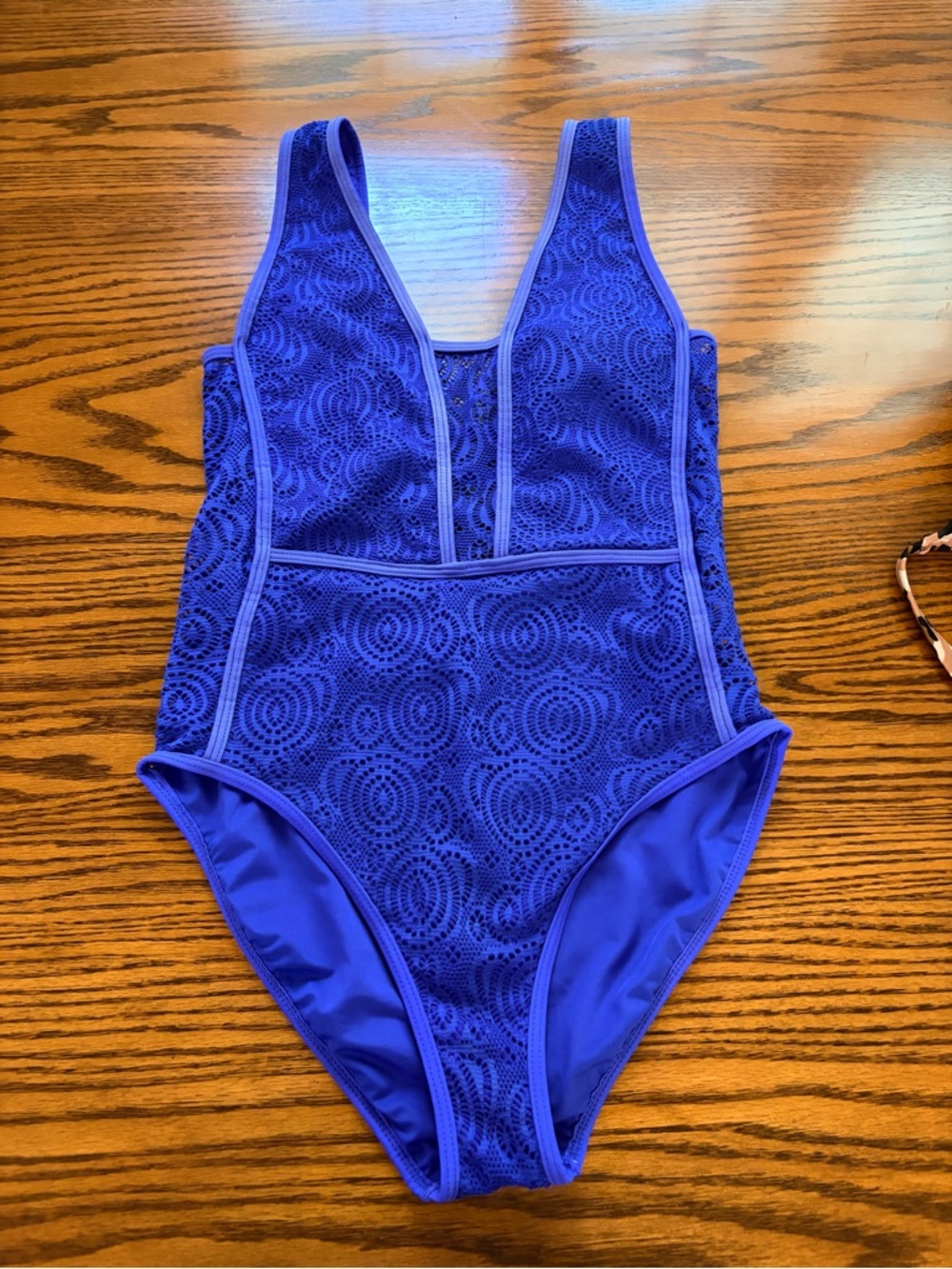 Women's Lace Overlay One-Piece Swimsuit in Royal Blue